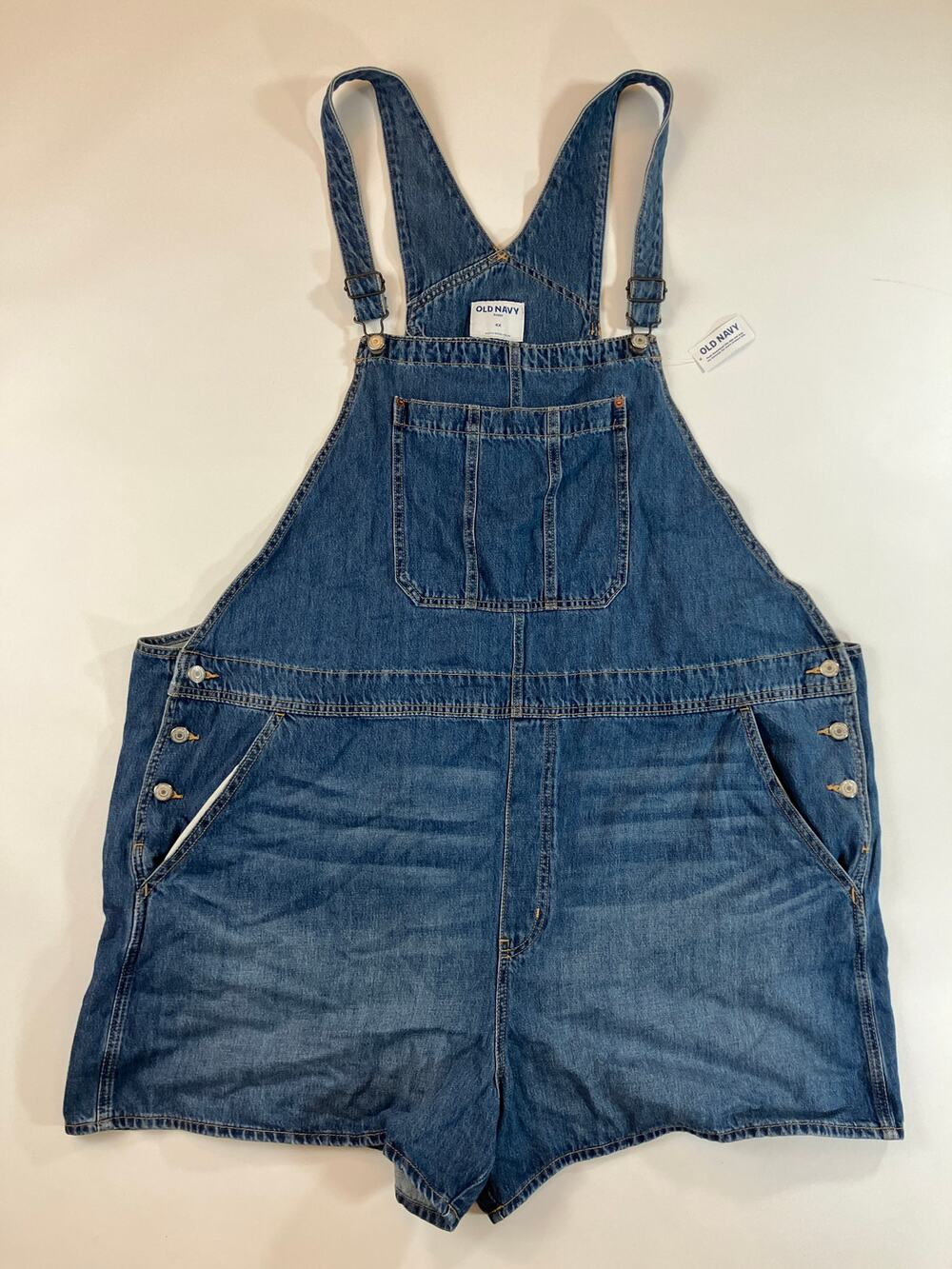 Old Navy Women 4X Baggy Shortalls Denim Overall Shorts NWT Plus Size 100% Cotton